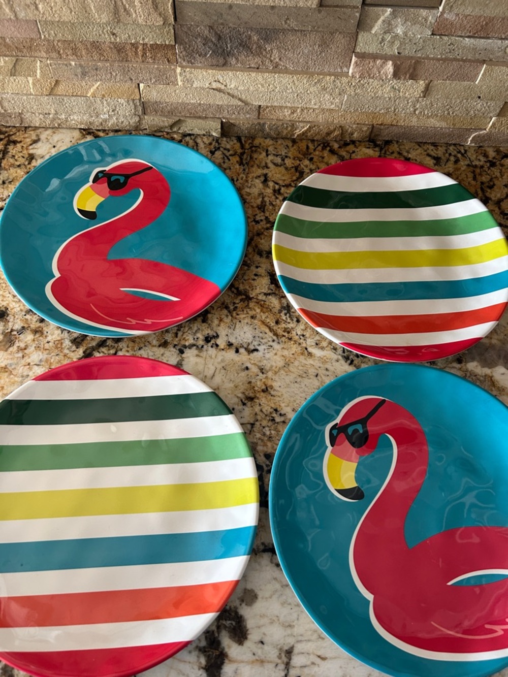 Vibrant Turquoise & Pink Flamingo Melamine Dinner Plates - Set of 4